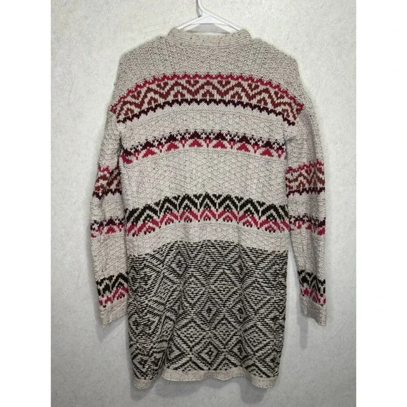 MAURICES Women Sweater Neutral Cardigan Chunky Open Knit Wool Blend Aztec Medium - Picture 2 of 9